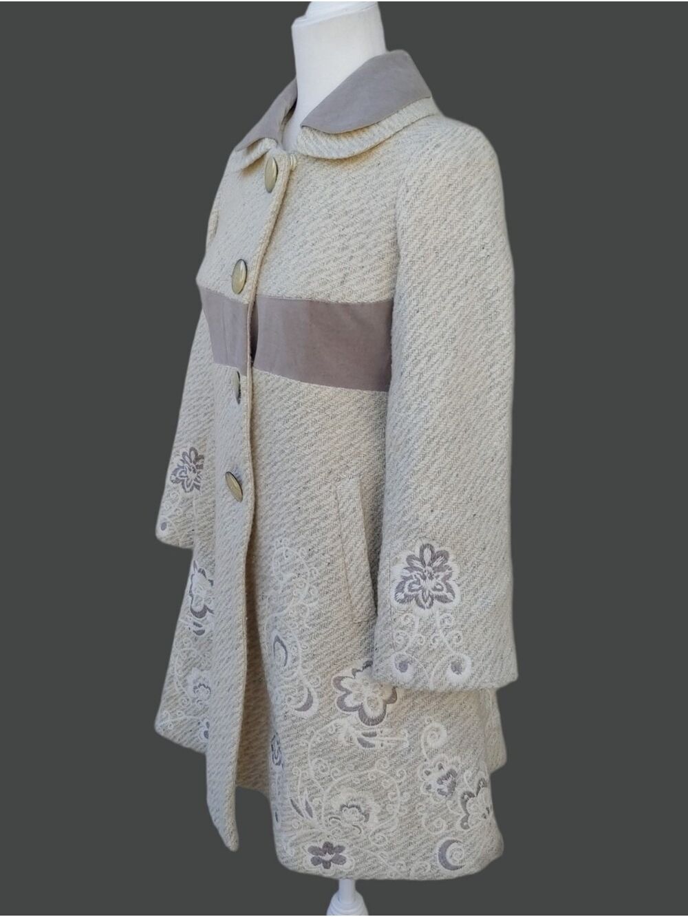 Anthropologie Elevenses Rockwell Wool Blend Retro Look Pea Coat Size 0 Cream - Picture 6 of 16